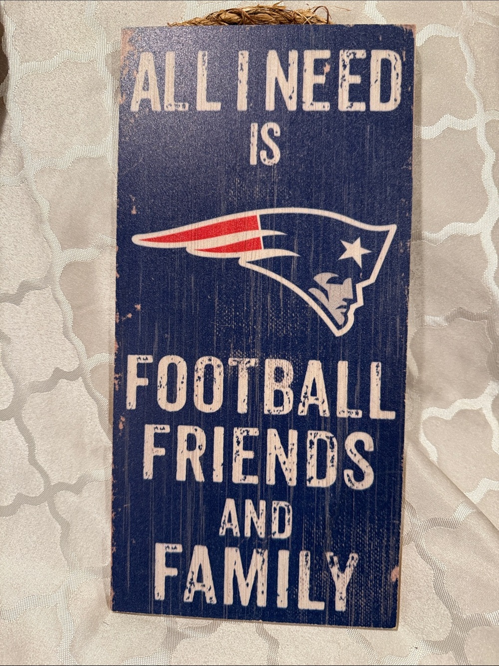 NEW ENGLAND PATRIOTS Wood Sign
"All I Need is Football Friends and Family"